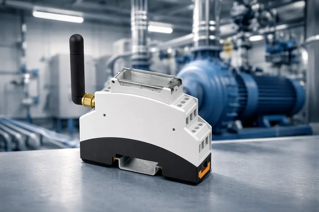 Störmelder in der Hutschienen-Variante vor Pumpen in einer Industrieanlage